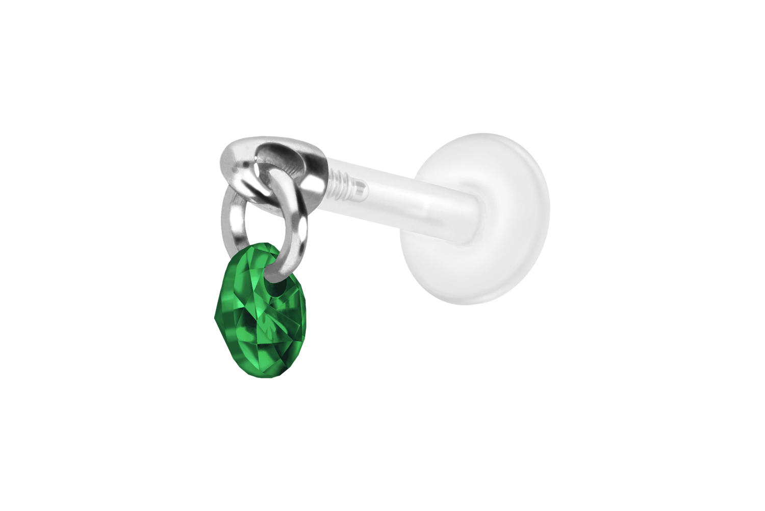 PTFE Labret Piercing mit Innengewinde + Titan-Aufsatz RUNDER KRISTALL